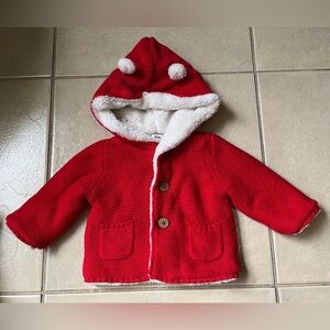 Carters Infant Boys Red Sherpa Lined Hooded Cardigan Knit Baby Sweater 6 Months